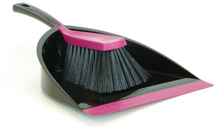 Sorbo Stoffer en blik zwart/roze - kunststof kamerveger/handveger met blik