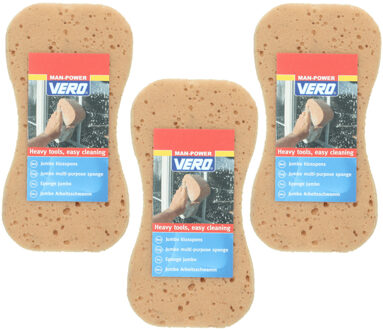 Sorbo Vero grote schoonmaakspons / viscose autospons - 3x stuks - 22 x11 cm - schoonmaakartikelen/auto was