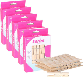 Sorbo wasknijpers hout - 180x stuks - knijpers / wasspelden - wasgoed ophangen