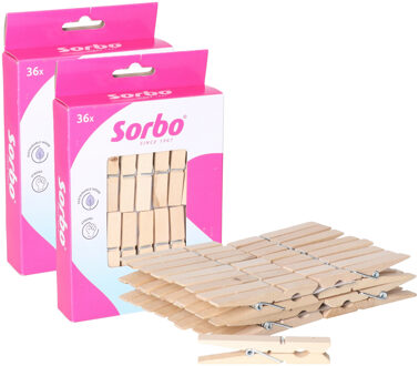 Sorbo wasknijpers hout - 72x stuks - knijpers / wasspelden - wasgoed ophangen