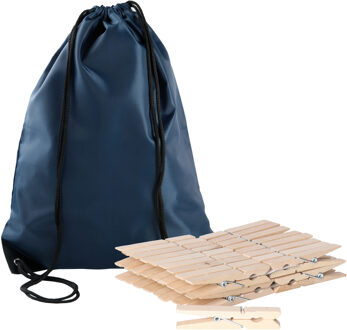 Sorbo Wasknijpers Voordeelzak - met 180x houten wasknijpers - In tasje met hengsels - donkerblauw