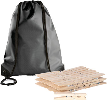 Sorbo Wasknijpers Voordeelzak - met 180x houten wasknijpers - In tasje met hengsels - donkergrijs