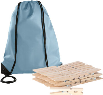 Sorbo Wasknijpers Voordeelzak - met 180x houten wasknijpers - In tasje met hengsels - lichtblauw