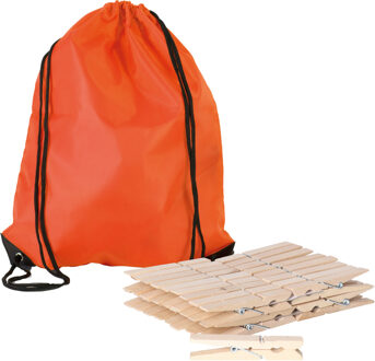 Sorbo Wasknijpers Voordeelzak - met 180x houten wasknijpers - In tasje met hengsels - oranje