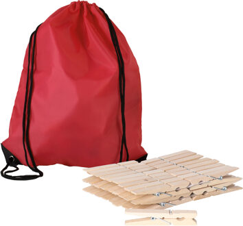 Sorbo Wasknijpers Voordeelzak - met 180x houten wasknijpers - In tasje met hengsels - rood