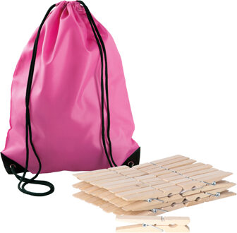 Sorbo Wasknijpers Voordeelzak - met 180x houten wasknijpers - In tasje met hengsels - roze