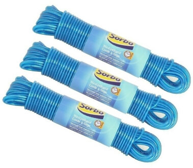 Sorbo waslijndraad / waslijn staal - Set van 3x stuks - 20 meter - drooglijn voor wasgoed