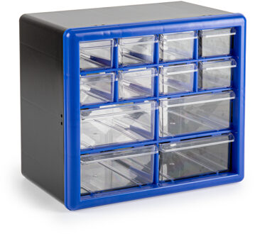 Sorteerbakjes spijkers/schroeven - 12x lades - 26 x 16 x 23 cm - opbergkastjes - ophangbaar - blauw