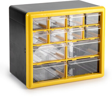 Sorteerbakjes spijkers/schroeven - 12x lades - 26 x 16 x 23 cm - opbergkastjes - ophangbaar - geel