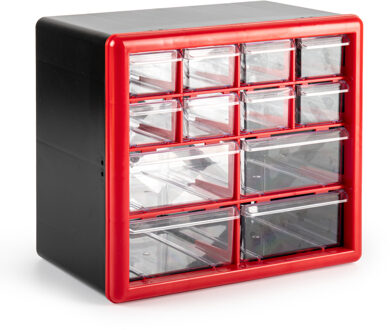Sorteerbakjes spijkers/schroeven - 12x lades - 26 x 16 x 23 cm - opbergkastjes - ophangbaar - rood