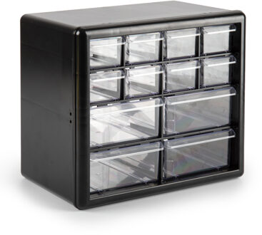 Sorteerbakjes spijkers/schroeven - 12x lades - 26 x 16 x 23 cm - opbergkastjes - ophangbaar - zwart