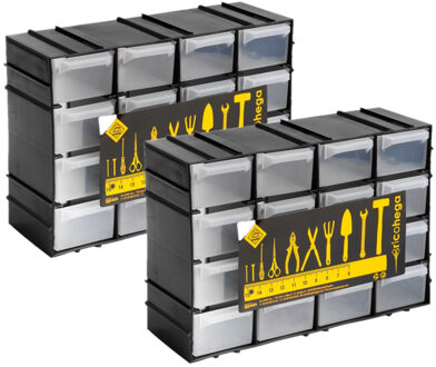 Sorteerbakjes spijkers/schroeven - 4x - 16 lades - 22 x 8 x 15 cm - opbergkastjes - ophangbaar