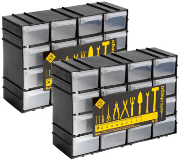 Sorteerbakjes spijkers/schroeven - 4x stuks - 16 lades - 22 x 8 x 15 cm - opbergkastjes - ophangbaar