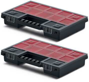 Sorteerbox/vakjes koffer - 2x - spijkers/schroeven/kleine spullen - 12-vaks - 29 x 19 x 5 cm