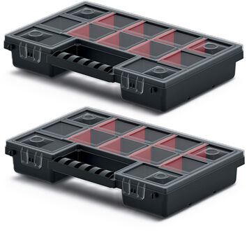 Sorteerbox/vakjes koffer - 2x - spijkers/schroeven/kleine spullen - 12-vaks - 29 x 19 x 5 cm
