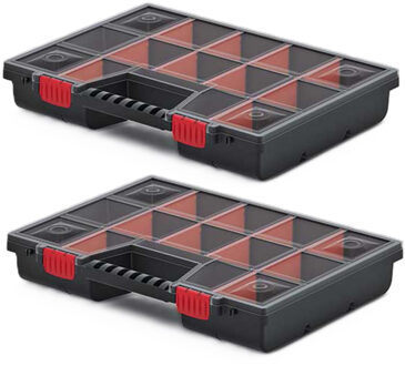 Sorteerbox/vakjes koffer - 2x - spijkers/schroeven/kleine spullen - 12-vaks - 39 x 29 x 6.5 cm