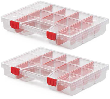 Sorteerbox/vakjes koffer - 2x - spijkers/schroeven/kleine spullen - 12-vaks - 39 x 29 x 6.5 cm