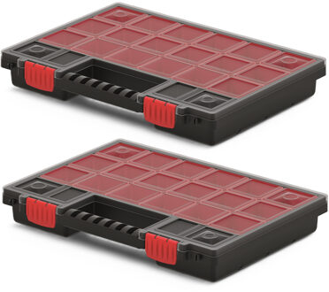 Sorteerbox/vakjes koffer - 2x - spijkers/schroeven/kleine spullen - 13-vaks - 34 x 25 x 5 cm
