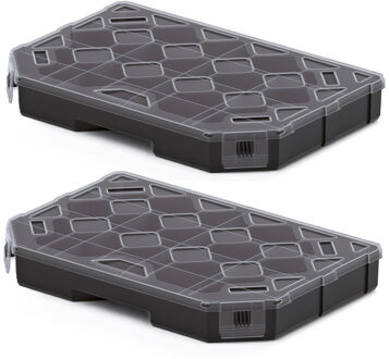 Sorteerbox/vakjes koffer - 2x - spijkers/schroeven/kleine spullen - 14 vaks - 28 x 20 x 4 cm