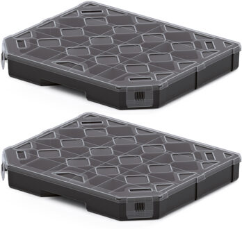 Sorteerbox/vakjes koffer - 2x - spijkers/schroeven/kleine spullen - 14 vaks - 28 x 24 x 4 cm