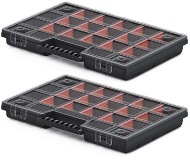 Sorteerbox/vakjes koffer - 2x - spijkers/schroeven/kleine spullen - 20-vaks - 29 x 20 x 3.5 cm