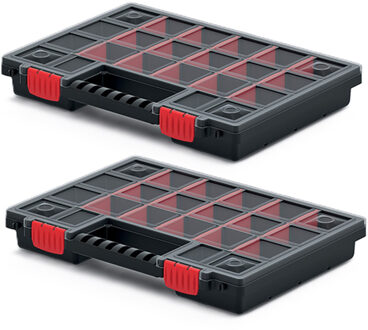 Sorteerbox/vakjes koffer - 2x - spijkers/schroeven/kleine spullen - 20-vaks - 34 x 25 x 5 cm