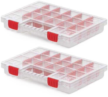 Sorteerbox/vakjes koffer - 2x - spijkers/schroeven/kleine spullen - 20-vaks - 34 x 25 x 5 cm