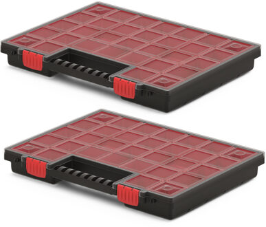 Sorteerbox/vakjes koffer - 2x - spijkers/schroeven/kleine spullen - 30-vaks - 40 x 30 x 5 cm