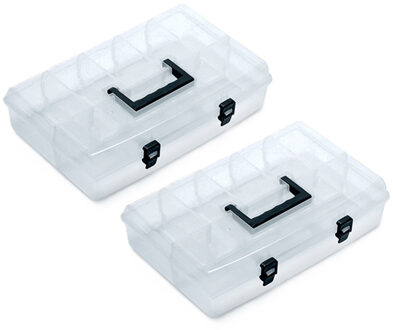 Sorteerbox/vakjes koffer - 2x - spijkers/schroeven/kleine spullen - 6 vaks - 36 x 24 x 8.5 cm