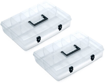 Sorteerbox/vakjes koffer - 2x - spijkers/schroeven/kleine spullen - 6 vaks - 40 x 30 x 8.5 cm