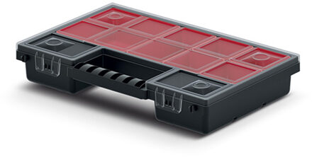 Sorteerbox/vakjes koffer - spijkers/schroeven/kleine spullen - 12-vaks - 29 x 19 x 5 cm Zwart