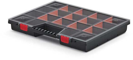 Sorteerbox/vakjes koffer - spijkers/schroeven/kleine spullen - 17-vaks - 49 x 39 x 6.5 cm Zwart