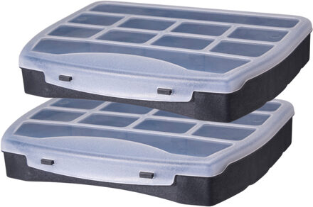 Sorteerdoos - 2x - 10-vaks - zwart - 25 x 20 x 4,4 cm - opbergbox voor kleine spulletjes