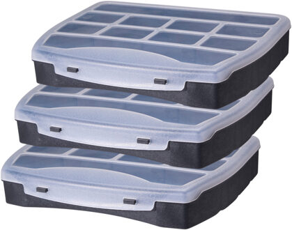 Sorteerdoos - 3x - 10-vaks - zwart - 25 x 20 x 4,4 cm - opbergbox voor kleine spulletjes