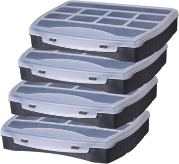 Sorteerdoos - 4x - 10-vaks - zwart - 25 x 20 x 4,4 cm - opbergbox voor kleine spulletjes
