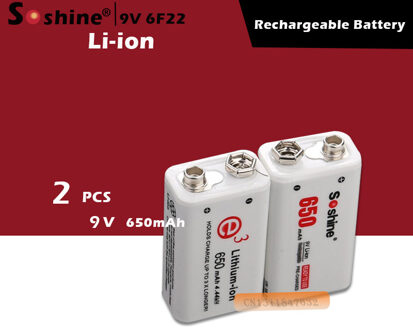 Soshine 2 Pc 650 Mah 9V 6F22 Li-Ion Lithium Oplaadbare Batterij Voor Elektronische Rook Gitaar