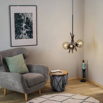 Sotiana hanglamp, 3-lamps, rond, zwart rookgrijs, zwart