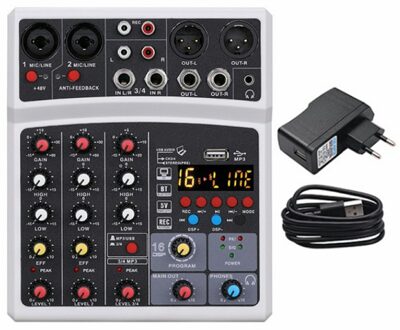 Sound Mixing Console Bluetooth Usb Record Computer Afspelen 48V Phantom Power Vertraging Repaeat Effect 4 Kanalen Usb Audio Mixer zwart-EU plug