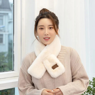 South Korea Versatile Scarf Female Labeling Cross-like Rex Rabbit Fur Plush Scarf Winter Style Online Celebrity Thick Warm Scarv