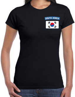 South-Korea / Zuid-Korea landen shirt met vlag zwart voor dames - borst bedrukking M