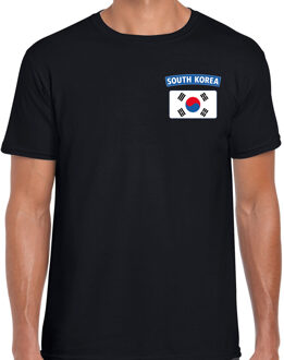 South-Korea / Zuid-Korea landen shirt met vlag zwart voor heren - borst bedrukking L