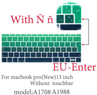 Spaans Kleur Laptop Keyboard Cover Protector Voor Macbook Pro13 A2159 Touch Bar A1706/A1466 A1707/A1990/A1398/A1534/A1932 Eu-Key 13pro A1708 EU-Ente