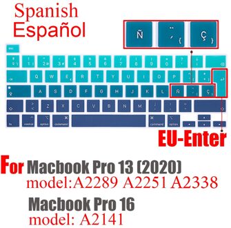 Spaans Kleur Laptop Keyboard Cover Protector Voor Macbook Pro13 A2159 Touch Bar A1706/A1466 A1707/A1990/A1398/A1534/A1932 Eu-Key 2020 Pro13 pro16