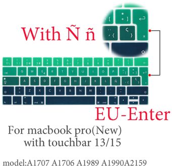 Spaans Kleur Laptop Keyboard Cover Protector Voor Macbook Pro13 A2159 Touch Bar A1706/A1466 A1707/A1990/A1398/A1534/A1932 Eu-Key nieuw pro13 15EU-Enter