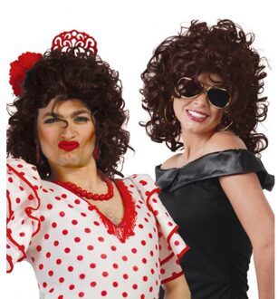 Spaanse dames pruik - met krullen - bruin - verkleedpruik - verkleden