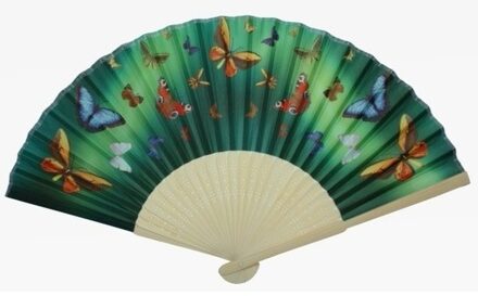 Spaanse hand of deco waaier met vlinders print - Decoratie vlinderprint - verkoeling zomer