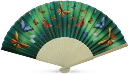 Spaanse hand of deco waaier met vlinders print - Decoratie vlinderprint - verkoeling zomer