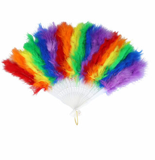 Spaanse hand waaier - Pride/regenboog thema kleuren - kunststof - 45 x 27 cm Multi