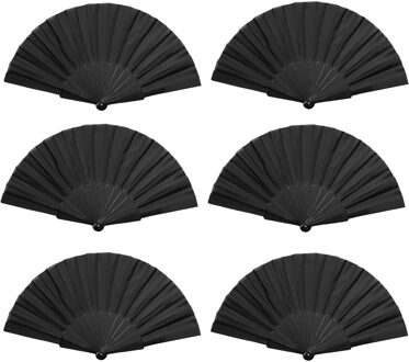 Spaanse handwaaier - 12x - zwart - gerecycled kunststof/polyester - 42 x 23 cm