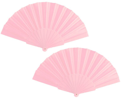Spaanse Handwaaier - 2x - lichtroze - 23 x 43 cm - Verkoeling waaiers voor zomerse themperatuur